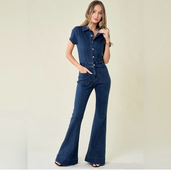Wysteria Lane Denim - Wisteria Lane Women's Blue Denim Flare Overalls Medium New